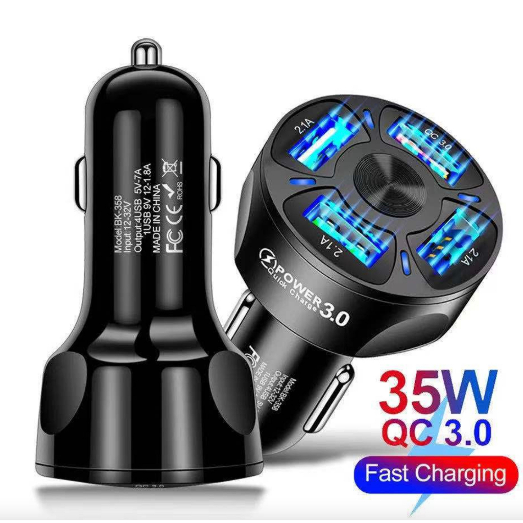 Tẩu sạc nhanh điện thoại tự ngắt thông minh Qualcom 3.0 4 cổng USB 12v-24v mẫu mới cho các xe