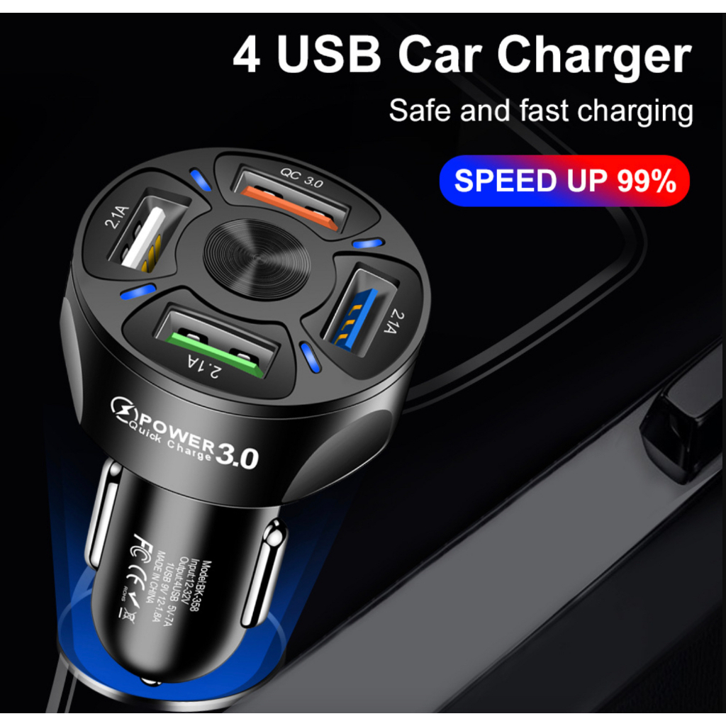 Tẩu sạc nhanh điện thoại tự ngắt thông minh Qualcom 3.0 4 cổng USB 12v-24v mẫu mới cho các xe