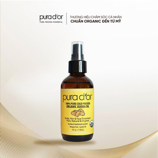 Dầu dưỡng ẩm organic jojoba oil pura dor 118ml, hữu cơ thuần chay cho da, móng và tóc