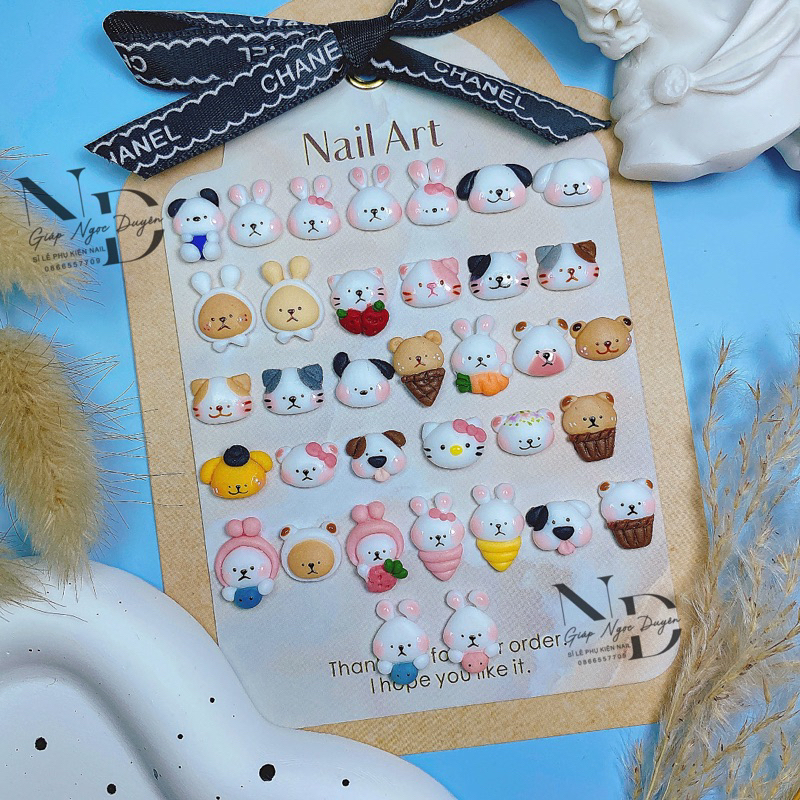Charm vẽ thú bột Nail bảng B