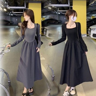  Đầm váy xòe chữ A dáng dài tay cổ vuông nhún ly xòe chiết eo nữ tính  CÓ BIG SIZE  MOQC SP03 