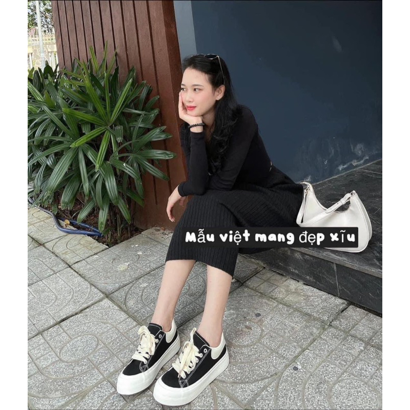 M 604-6316 GIẦY THỂ THAO ĐỘN ĐẾ MIX MÀU ĐEN TRẮNG