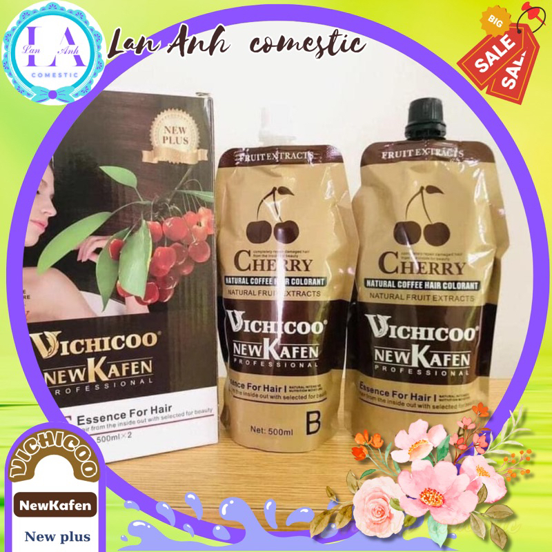 Nhuộm Nâu Phủ Bạc Đen Phủ Bạc không dính da đầu New Kafen mẫu mới Vichicoo cherry 500ml