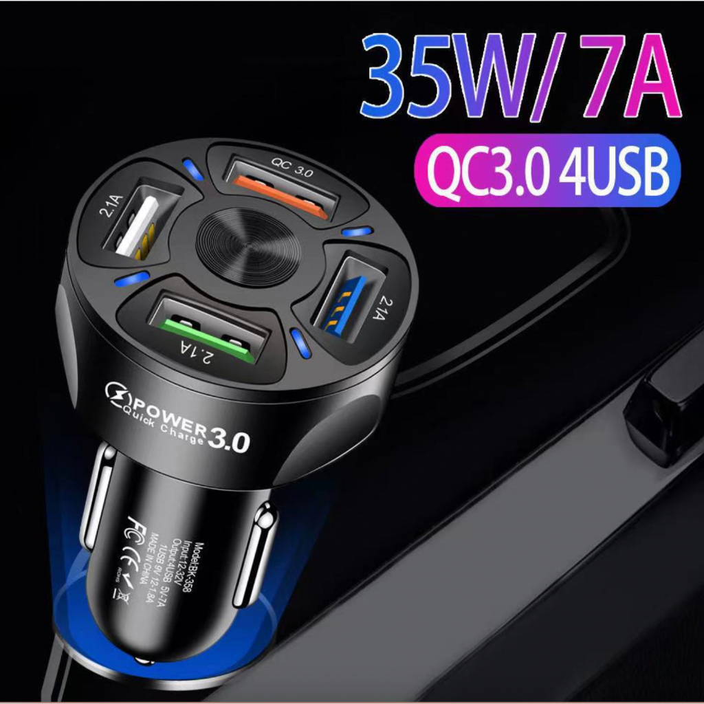 Tẩu sạc nhanh điện thoại tự ngắt thông minh Qualcom 3.0 4 cổng USB 12v-24v mẫu mới cho các xe