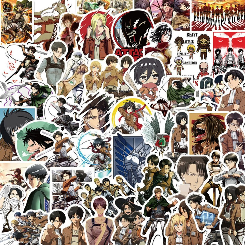Bộ 102 Nhãn Dán Sticker Anime Attack on Titan Chống Thấm Nước Trang Trí Mũ , Nón Bảo Hiểm, Laptop, Vali, Sổ
