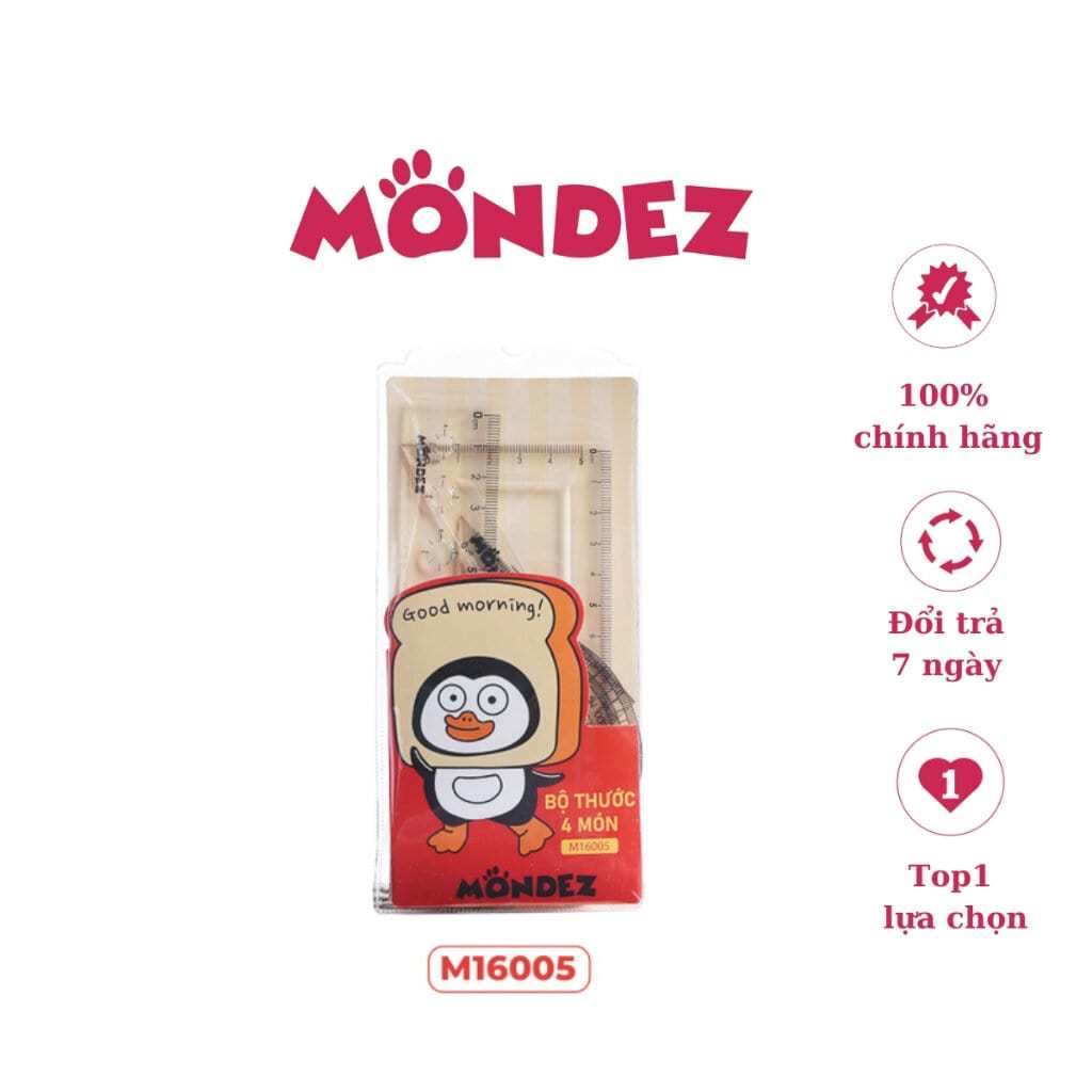 Bộ Thước 4 Món MONDEZ Thước Thẳng, Thước Eke, Thước Đo Độ M16005