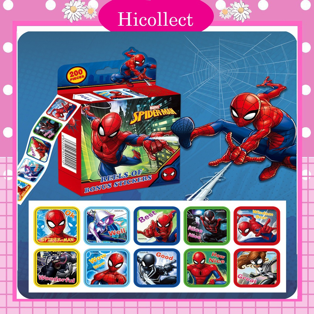 Cuộn Sticker Khen Thưởng Cho Bé 200 Hình Dán Siêu Nhân Spiderman Công Chúa Elsa Vua Sư Tử Simba