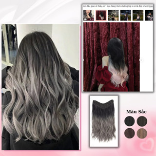 Tóc giả Ombre xám khói kẹp u nửa đầu xoăn gợn sóng , tóc giả nửa đầu thời trang cho nữ - 5