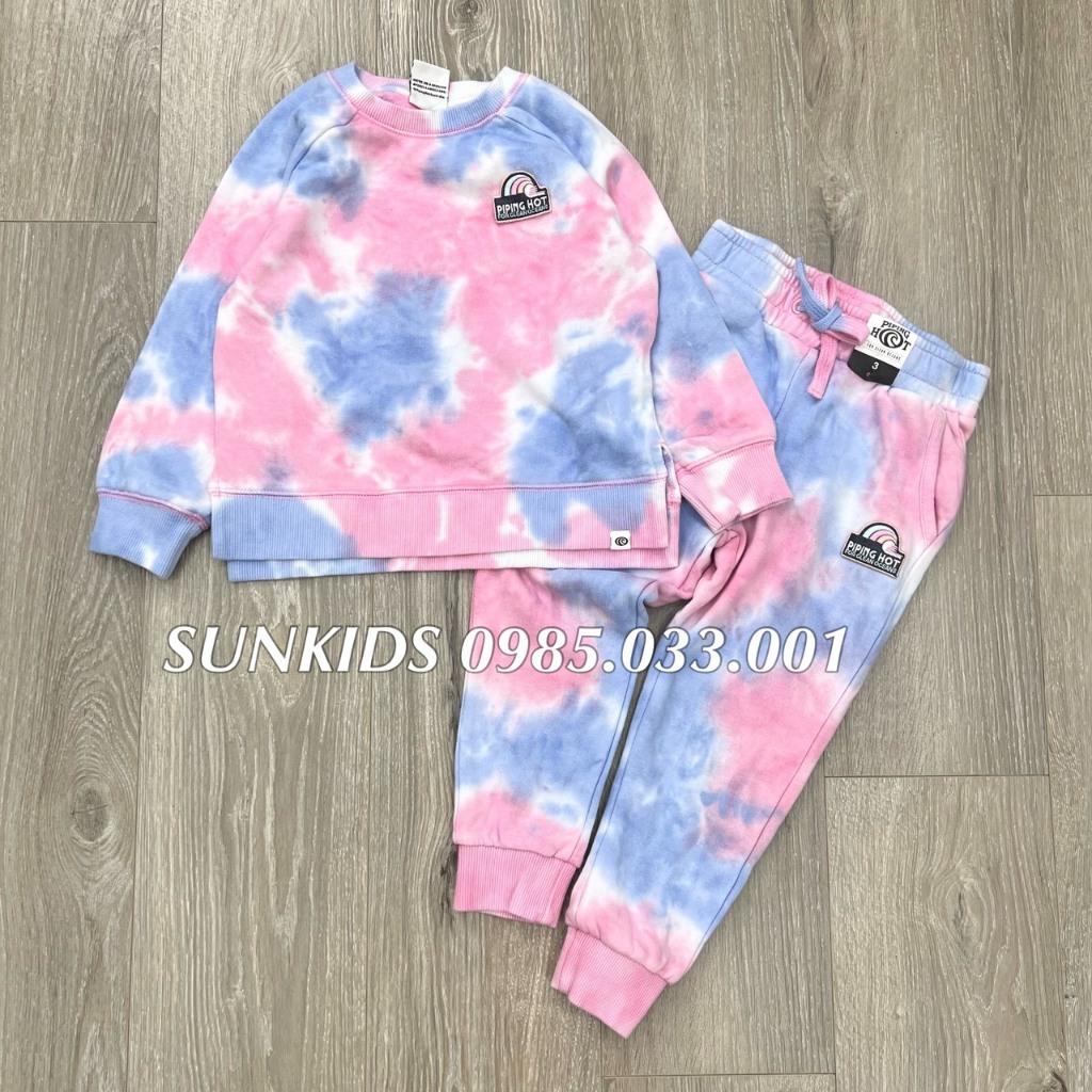 Bộ nỉ Piping bé gái phối màu loang