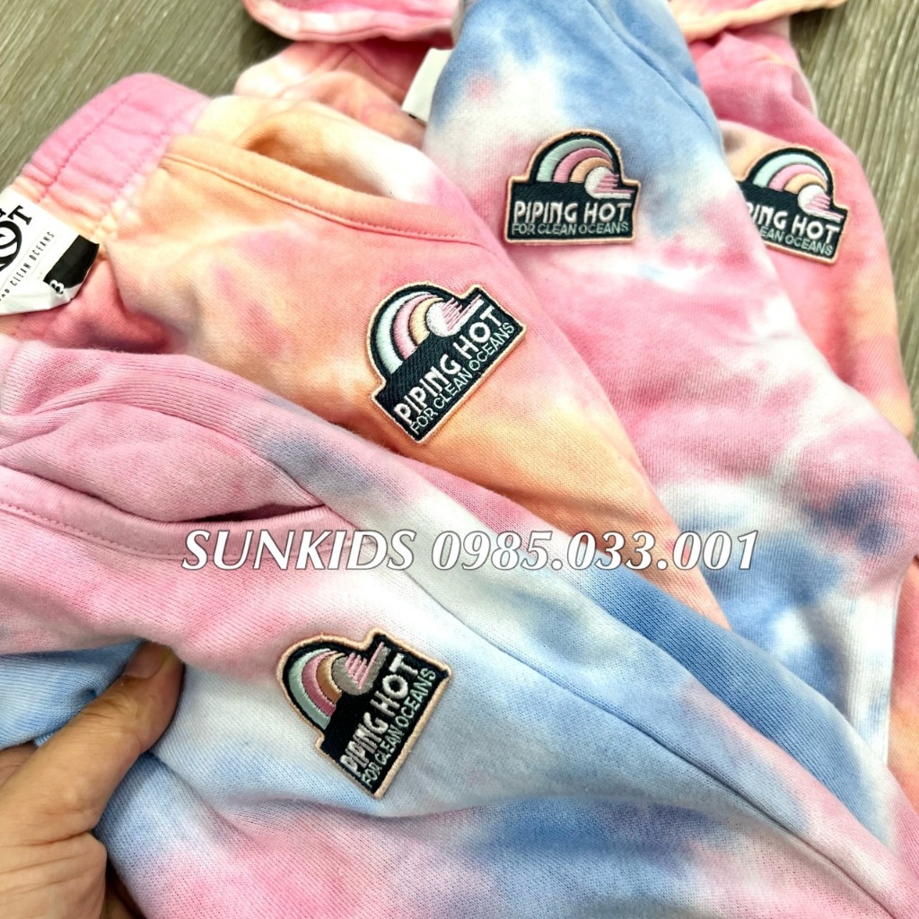 Bộ nỉ Piping bé gái phối màu loang