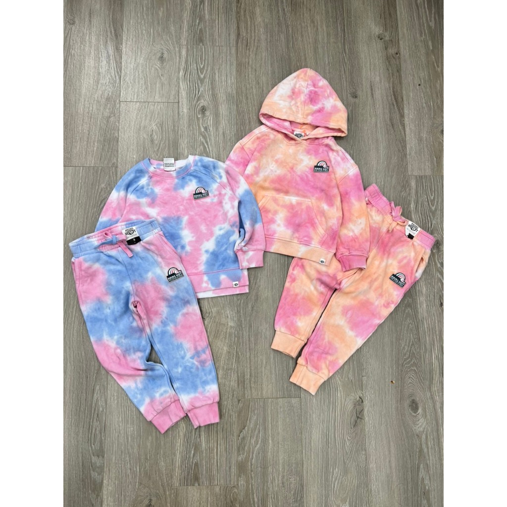 Bộ nỉ Piping bé gái phối màu loang