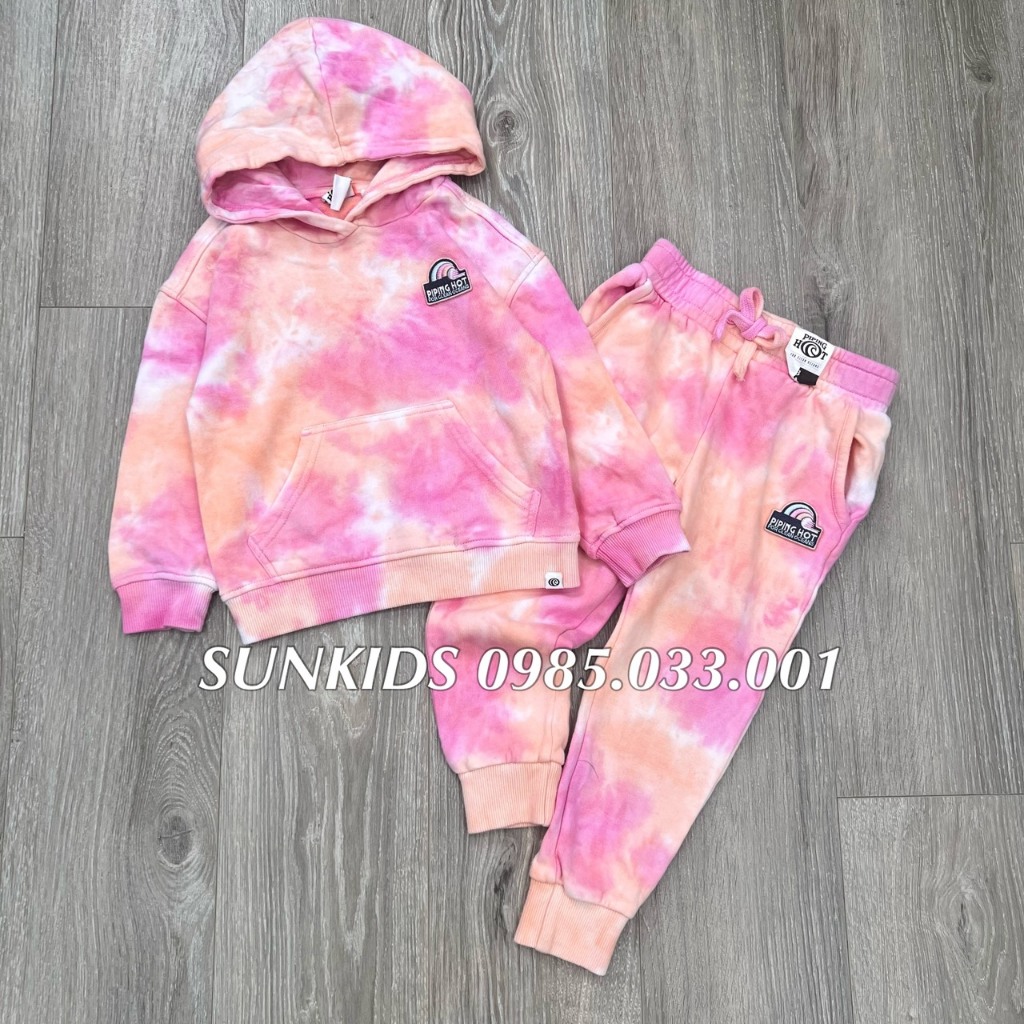 Bộ nỉ Piping bé gái phối màu loang