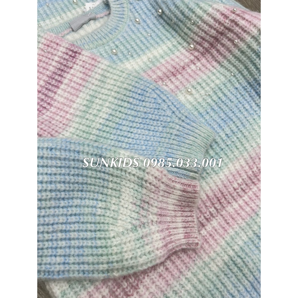 Áo len bé gái phối màu cầu vồng