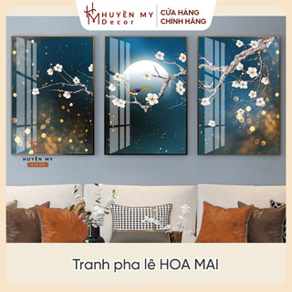 Tranh pha lê HOA MAI treo phòng khách, tranh tráng gương giá tận xưởng sản xuất, tặng kèm đinh treo tranh