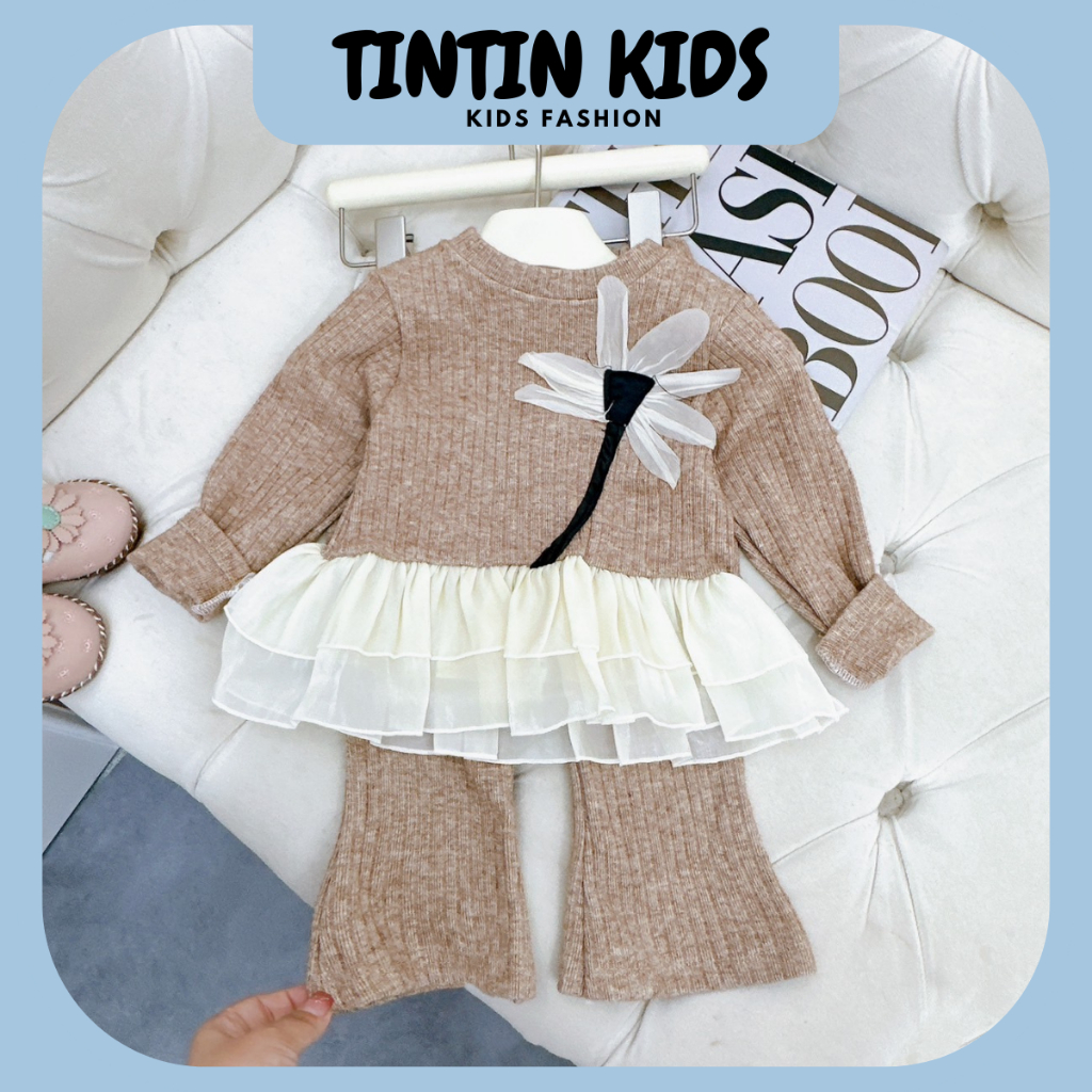 Sét bộ Len lông thỏ xòe đính hoa phối ren cho bé gái, bộ đồ cho bé 7-18kg