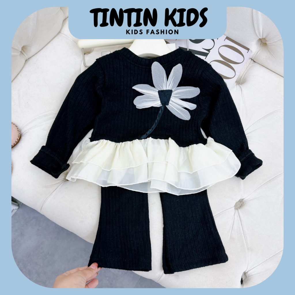 Sét bộ Len lông thỏ xòe đính hoa phối ren cho bé gái, bộ đồ cho bé 7-18kg