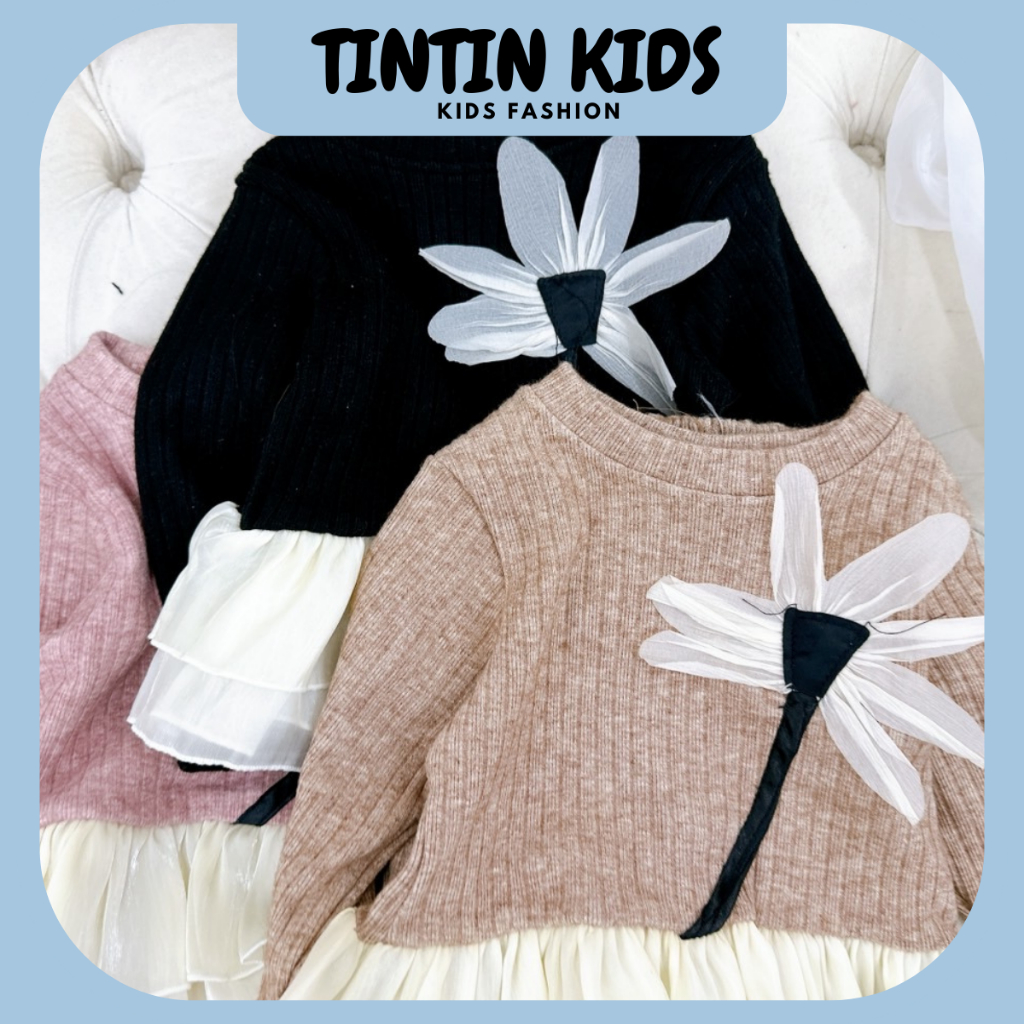 Sét bộ Len lông thỏ xòe đính hoa phối ren cho bé gái, bộ đồ cho bé 7-18kg