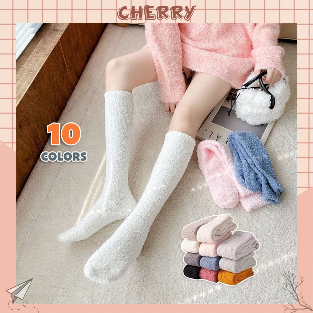 Tất vớ nữ cổ cao dưới đầu gối phong cách basic, chất liệu len lông cừu dày dặn - Cherry Shop
