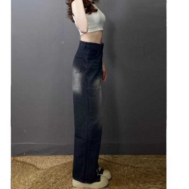 Quần jean nữ suông dài màu bụi đẹp,Quần bò loang màu chất dày không giãn