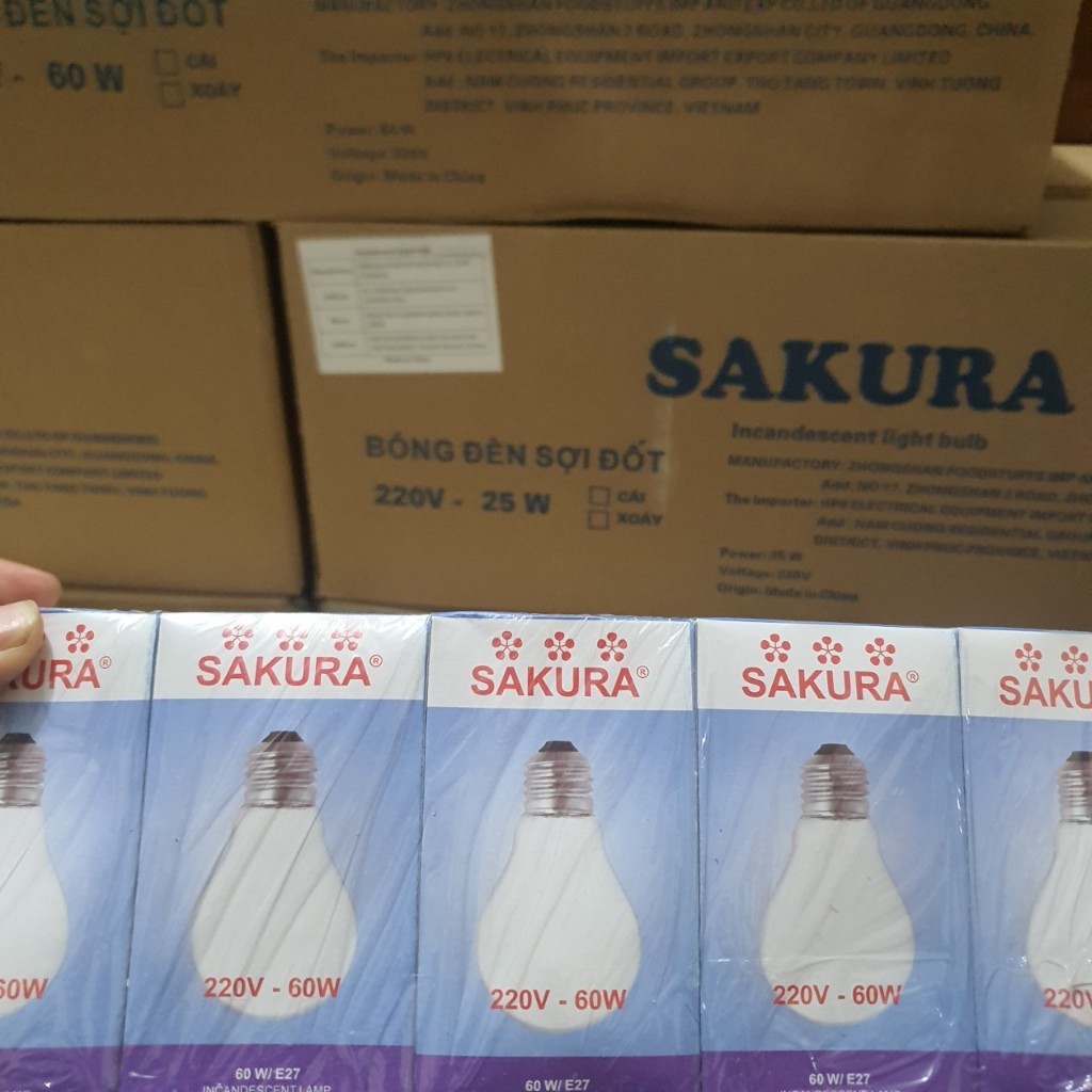 Bóng Đèn Sợi Đốt, Bóng Dây Tóc 25W, 40W, 60W, 100W SAKURA Giá Tốt