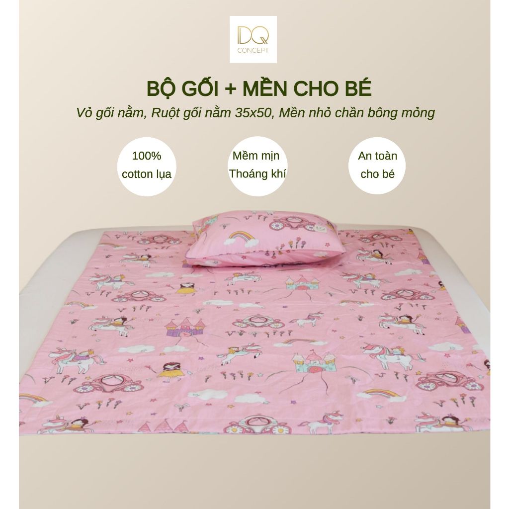 BỘ GỐI MỀN NHỎ CHO BÉ CÓ TÚI ĐỰNG ĐI KÈM/ chất liệu 100% cotton lụa Hàn Quốc thoáng mát