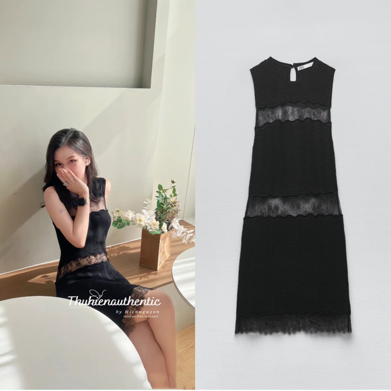 Váy sát nách phối vải đen và ren mã code: 2488/098/800 ZARA chính hãng(kèm ảnh thật)