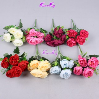 Hoa Giả - Bó hoa mẫu đơn trà mao lương giả bằng lụa nhiều màu sắc dùng trang trí bàn làm việc