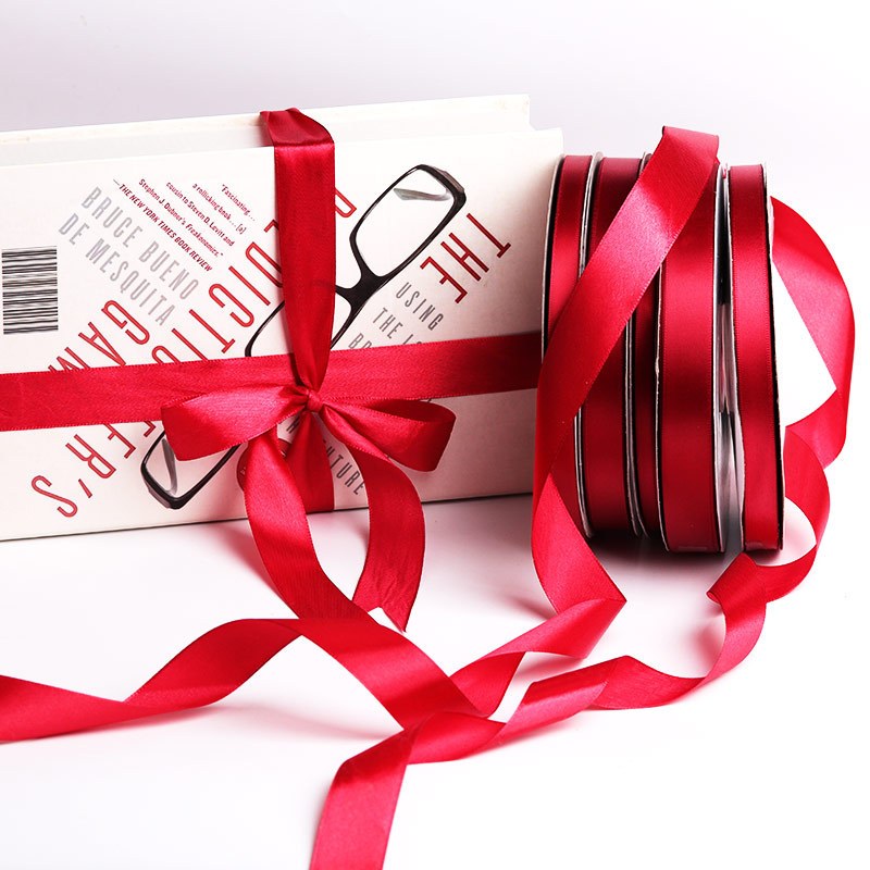 Cuộn Ruy Băng 25 mét Cao Cấp Vải Lụa đỏ bảng dày 1cm Trang Trí Tiệc gói quà
