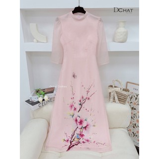 Set áo dài tơ lụa in hoa