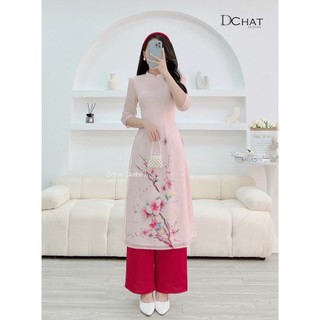 Set áo dài tơ lụa in hoa
