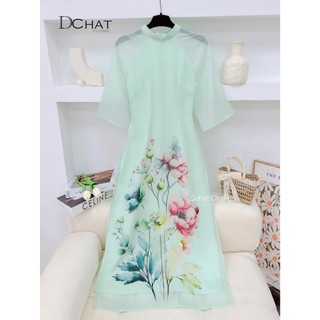 Set áo dài tơ lụa in hoa