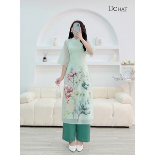 Set áo dài tơ lụa in hoa