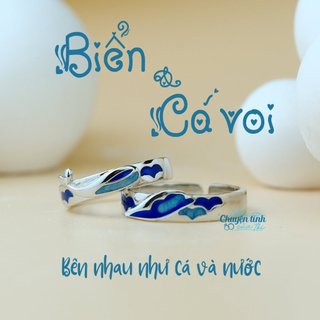 Nhẫn bạc Biển và cá voi - Nhẫn bạc cặp đôi  Fullbox - Mẩu chuyện tình của tôi