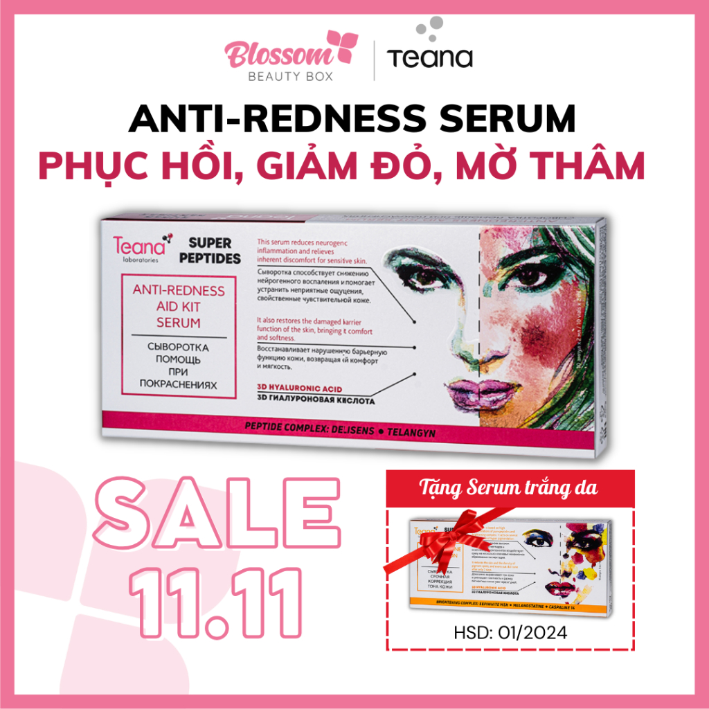HSD 01/26 - Serum giảm thâm đỏ TEANA super peptides ANTI-REDNESS 20ML