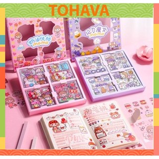 Hộp 100 miếng sticker hình dán họa tiết hoạt hình trang trí
