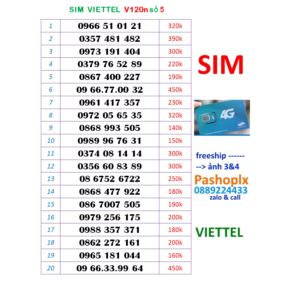 Sim Viettel số đẹp 5