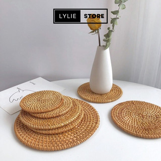Miếng lót cốc mây, lót ly bằng mây tre đan, tấm cách nhiệt decor chụp ảnh