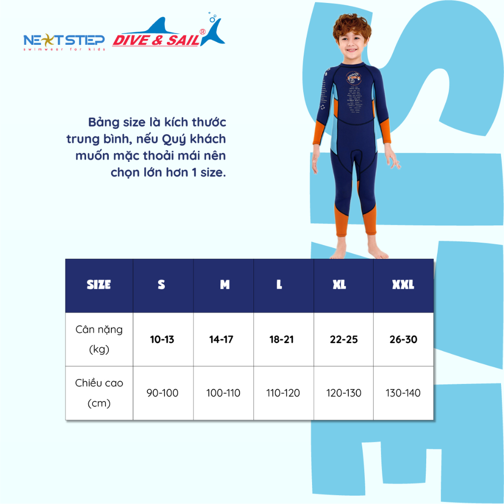 Đồ bơi giữ nhiệt cho bé trai DIVE AND SAIL chống nắng chống nước chất liệu cao su Neoprene dày 2.5mm giữ ấm chống tia UV