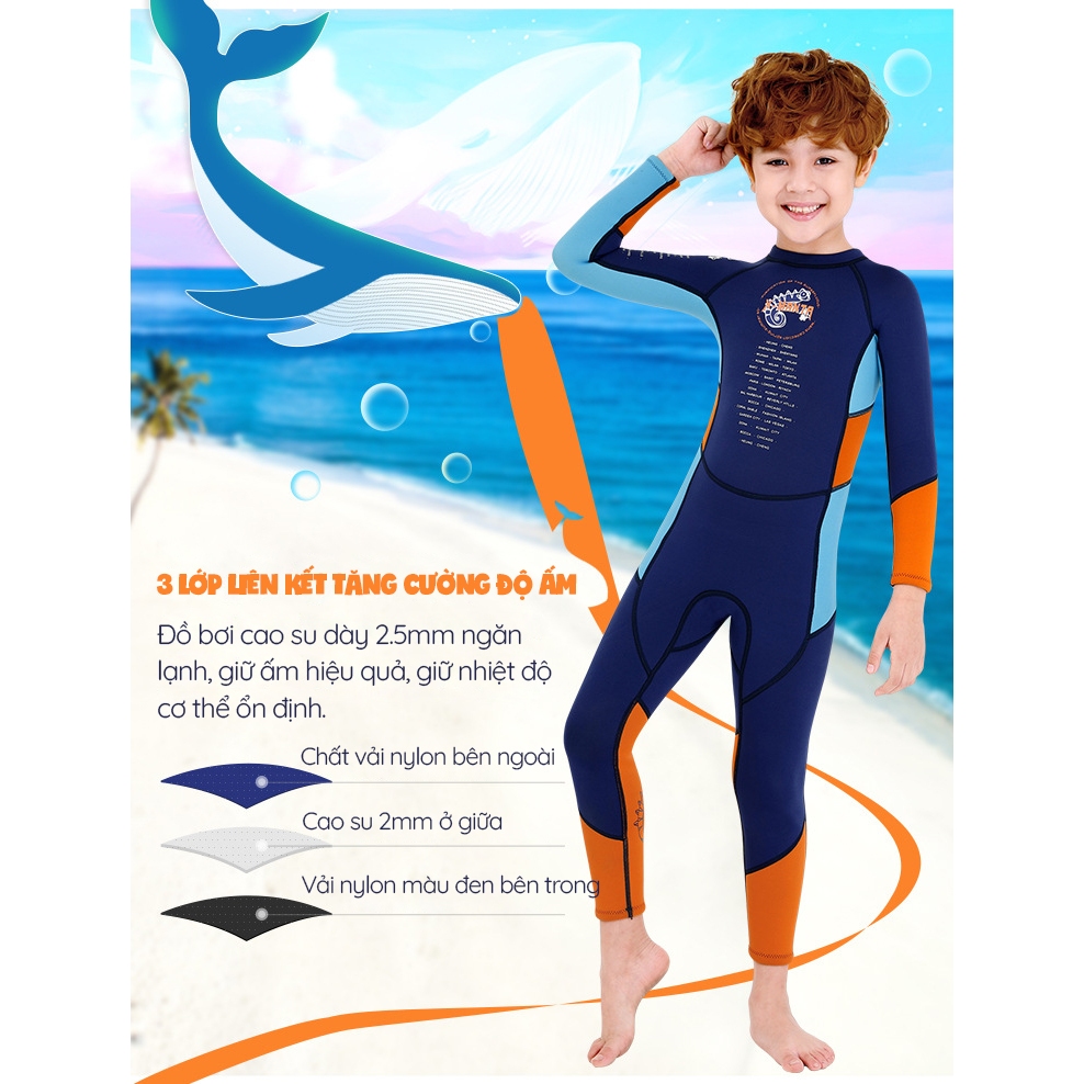 Đồ bơi giữ nhiệt cho bé trai DIVE AND SAIL chống nắng chống nước chất liệu cao su Neoprene dày 2.5mm giữ ấm chống tia UV