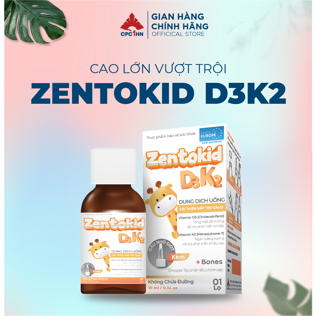 Lọ Zentokid D3K2 giúp tăng chiều cao, ngăn mồ hôi trộm tăng cường đề kháng cho bé