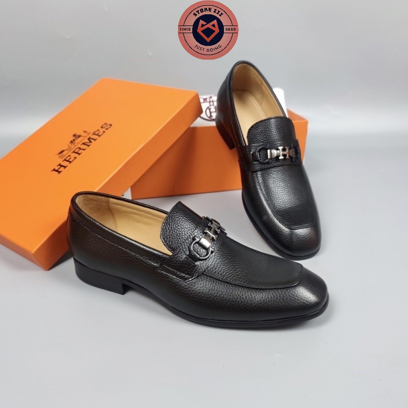 Giày loafer nam công sở, giày lười nam H.M cao cấp đen da bò – STORE III