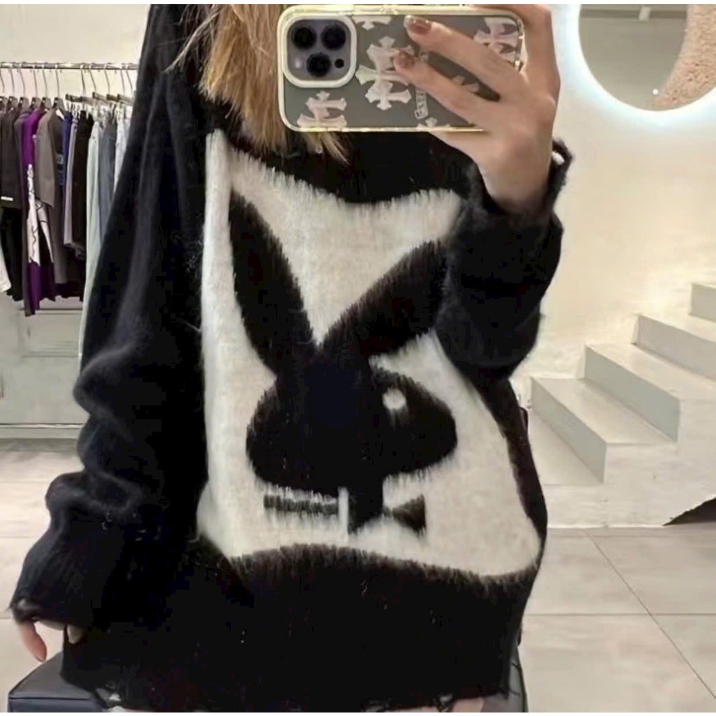 Áo Sweater Len Nam Hình Thêu Thỏ Lông Siêu Nét - Áo Len Nam Nữ Hình Thêu Thỏ Lông Cao Cấp