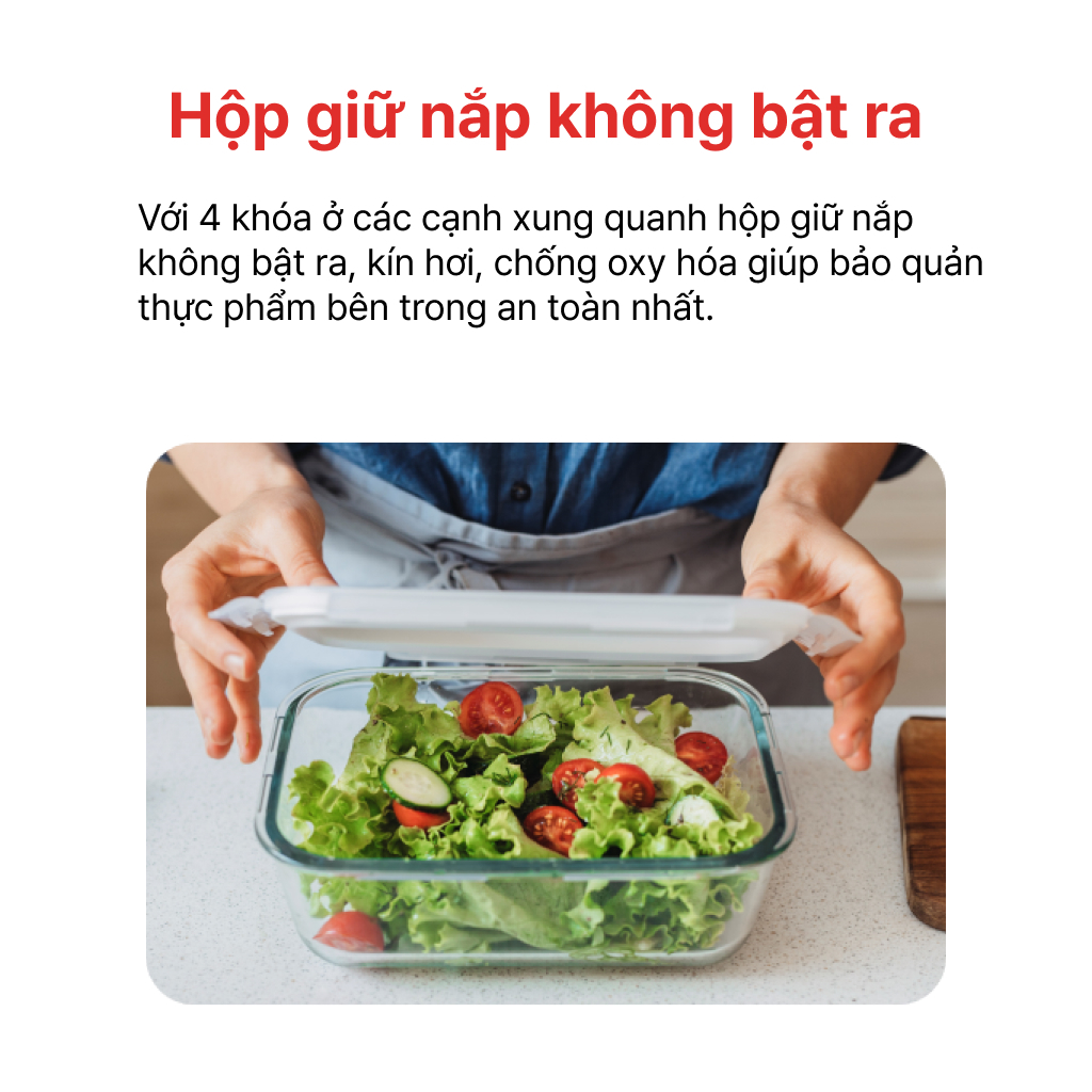 Hộp thuỷ tinh chữ nhật 370ml, 640ml, 1040ml, 1520ml, HAPPYCOOK Gia dụng Gia Thành