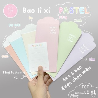 Bộ bao lì xì "BASIC PASTEL" 6 chiếc, dáng dài lớn [TẶNG KÈM POSTCARD] | Caturday