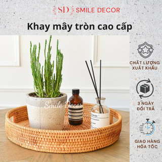 Khay mây tròn đựng bánh kẹo , đồ ăn Smile Decor , khay đựng tinh dầu , trang trí chụp ảnh
