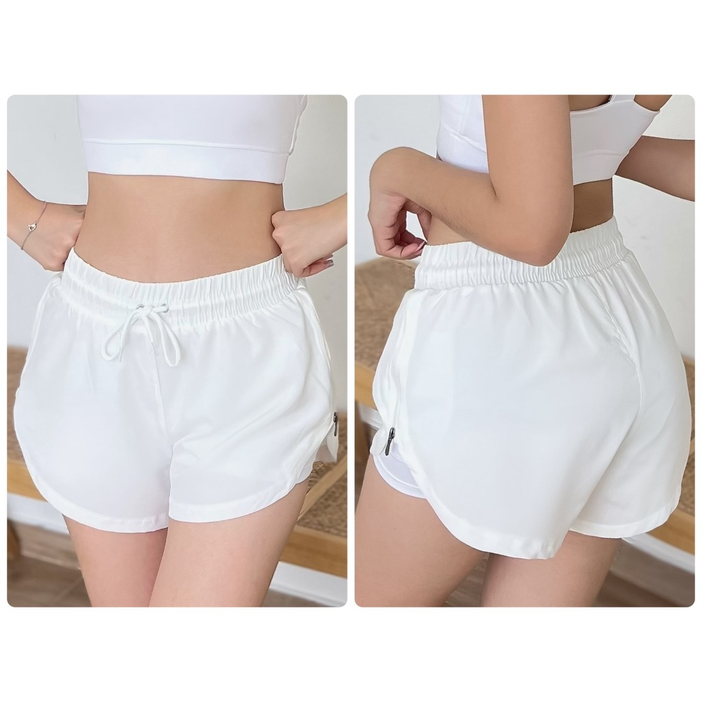 Quần Boxer 2 Lớp Tập Gym Nữ Dây Kéo 2 Bên
