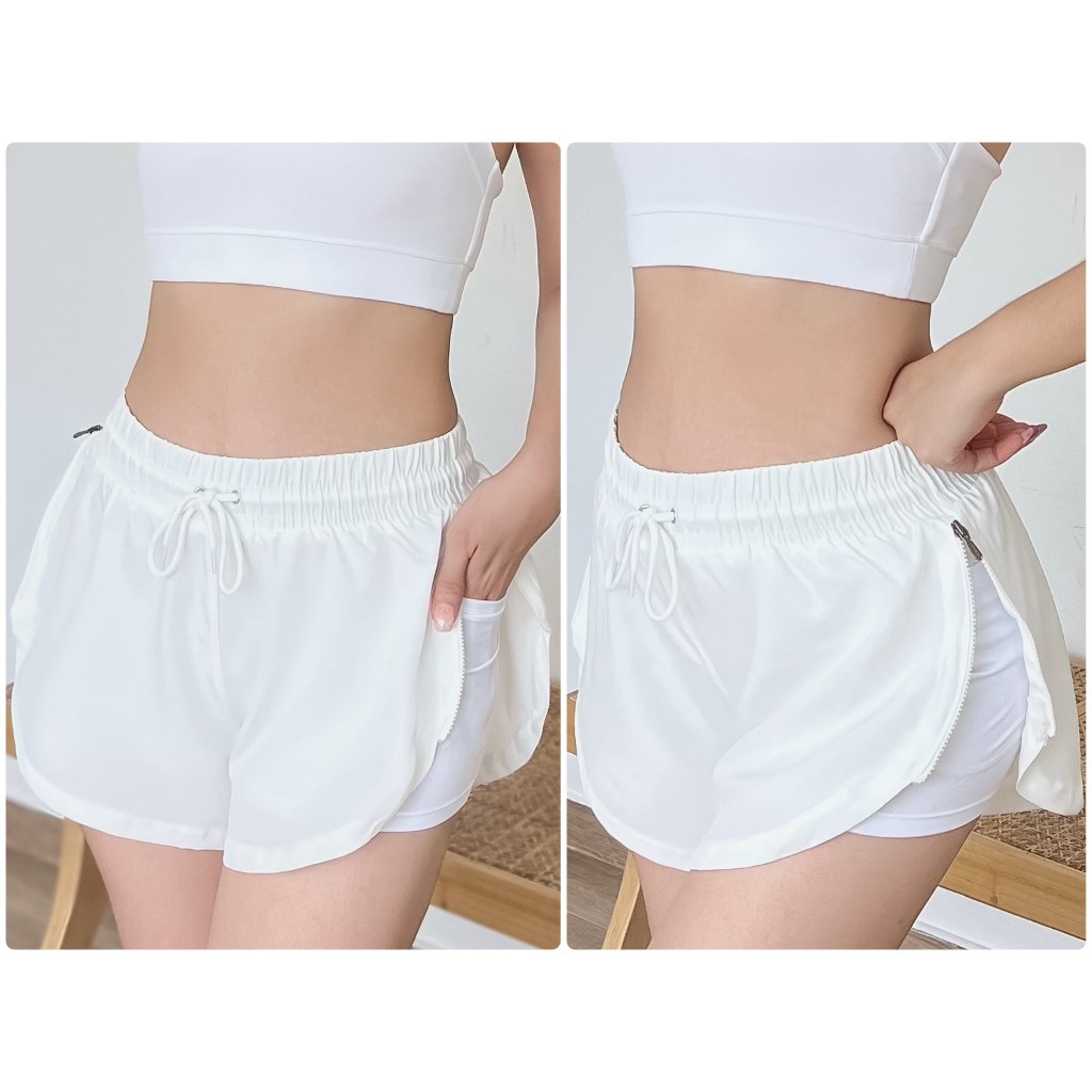 Quần Boxer 2 Lớp Tập Gym Nữ Dây Kéo 2 Bên