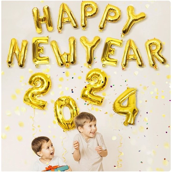 Bóng số, bóng chữ trang trí năm mới HAPPY NEW YEAR 2024