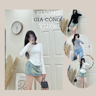 💃 áo thun ôm nữ cổ tròn vạt bầu dài tay trơn 3 màu