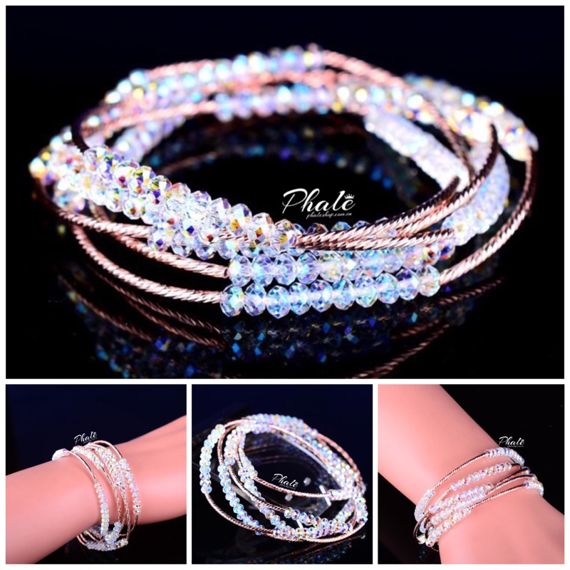 Vòng Tay Pha Lê Nhiều Vòng Tròn Dẹp Nhỏ Xinh Được Thiết Kế Từ Pha Lê Swarovski
